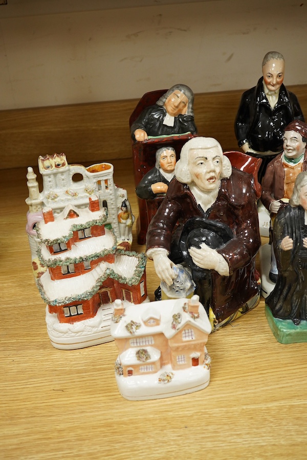 Fourteen various Staffordshire figures/houses, tallest 28cm. Condition - varies